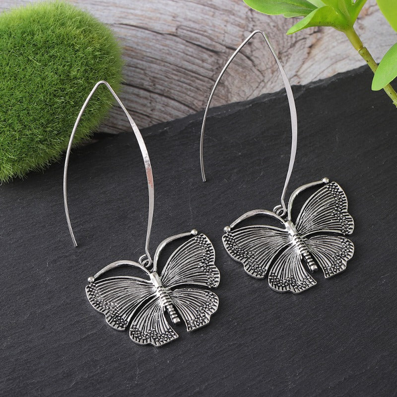 Wholesale Retro Long Butterfly Simple Cold Style Temperament Fashion Personality Metal Distressed Earrings